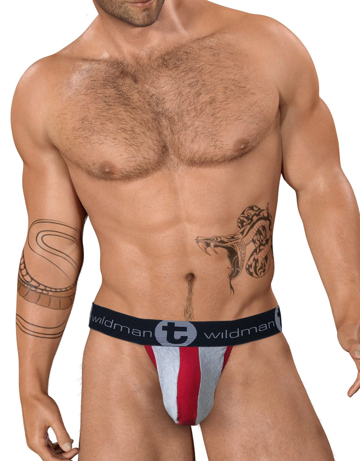 WildmanT Stretch Cotton Strapless Jock Big Boy Pouch Gray/Red - Big Penis Underwear, WildmanT - WildmanT