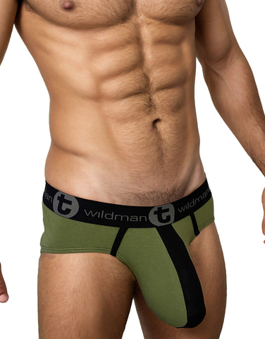 Big Boy Pouch Cotton Brief with Stripe Army Green