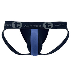 WildmanT Cotton Big Boy Pouch Stripe Jockstrap Black/Royal Blue