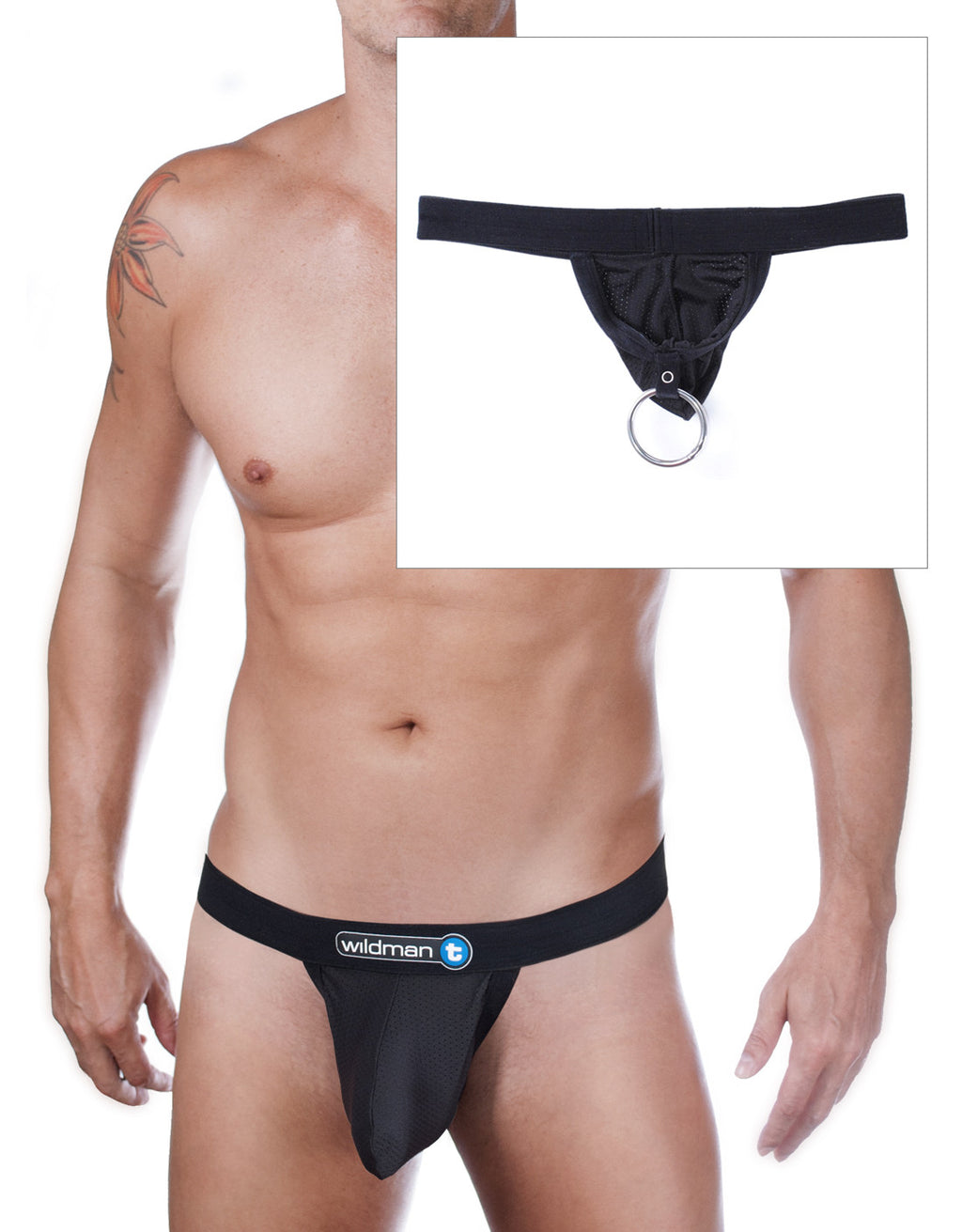 WildmanT Raw Strapless Mesh Jock with C-ring Loop and Duraband Black - Big Penis Underwear, WildmanT - WildmanT