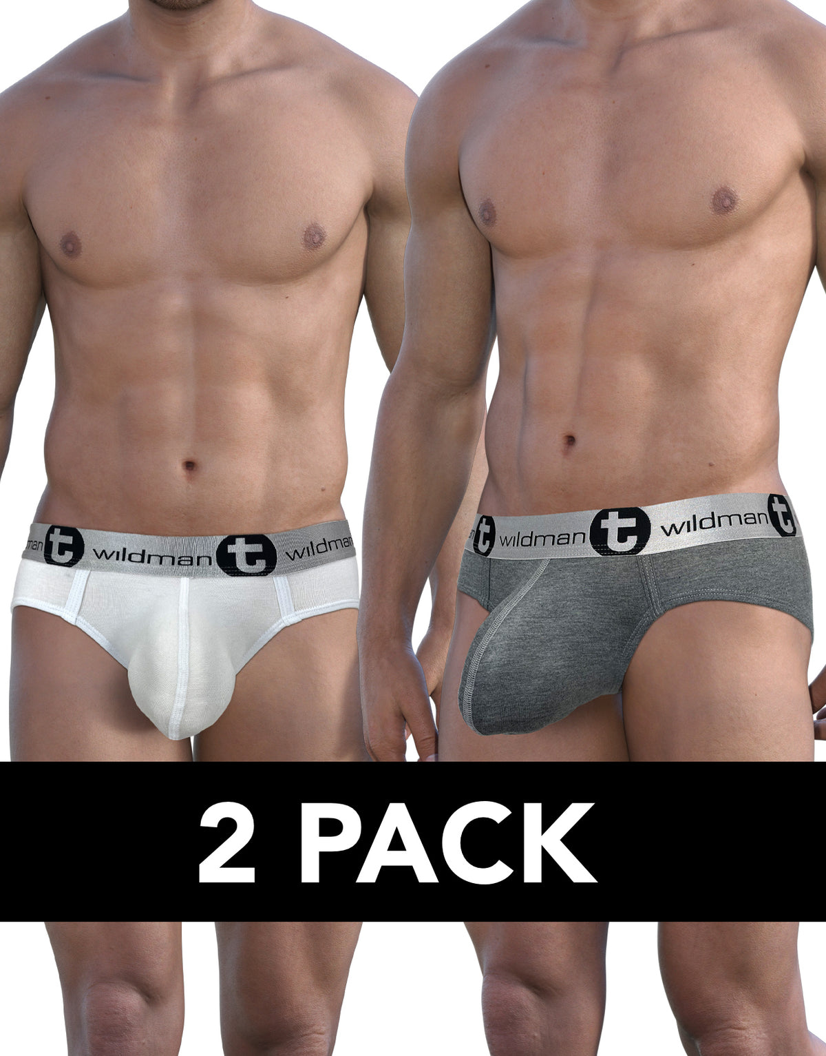 WildmanT Modal Big Boy Pouch Brief White/Gray 2-Pack